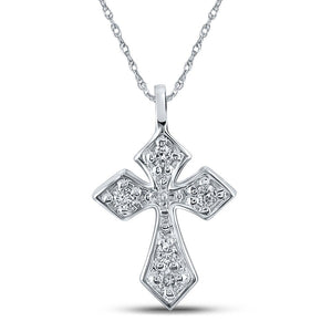 Diamond Cross Pendant | 10kt White Gold Womens Round Diamond Small Cross Pendant 1/20 Cttw | Splendid Jewellery GND