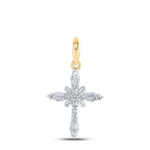 Diamond Cross Pendant | 10kt Yellow Gold Womens Baguette Diamond Cross Pendant 1/6 Cttw | Splendid Jewellery GND