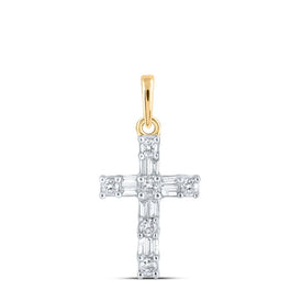 Radiant Glow Diamond Cross Pendant | 10kt Yellow Gold Womens Baguette Diamond Cross Pendant 1/6 Cttw | Splendid Jewellery product  Top View from Splendid Jewellery
