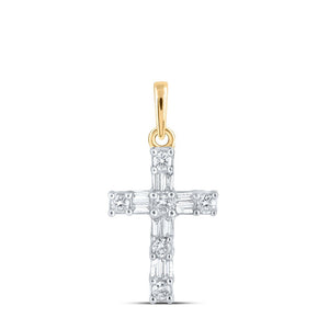 Diamond Cross Pendant | 10kt Yellow Gold Womens Baguette Diamond Cross Pendant 1/6 Cttw | Splendid Jewellery GND