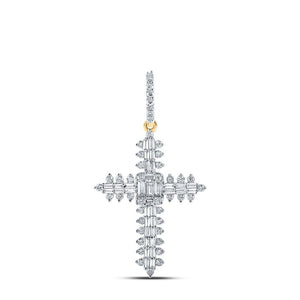 Diamond Cross Pendant | 10kt Yellow Gold Womens Baguette Diamond Cross Pendant 7/8 Cttw | Splendid Jewellery GND