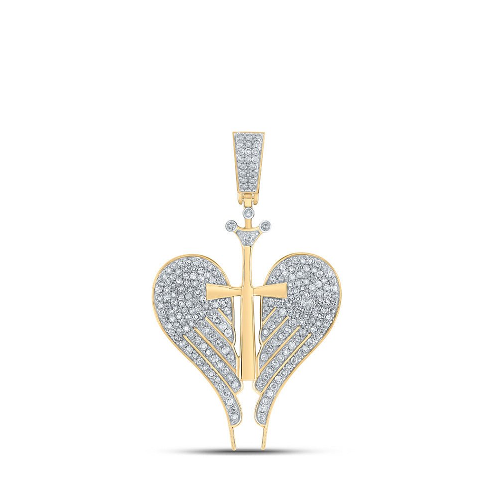 Diamond Cross Pendant | 10kt Yellow Gold Womens Round Diamond Angel Cross Pendant 1 Cttw | Splendid Jewellery GND