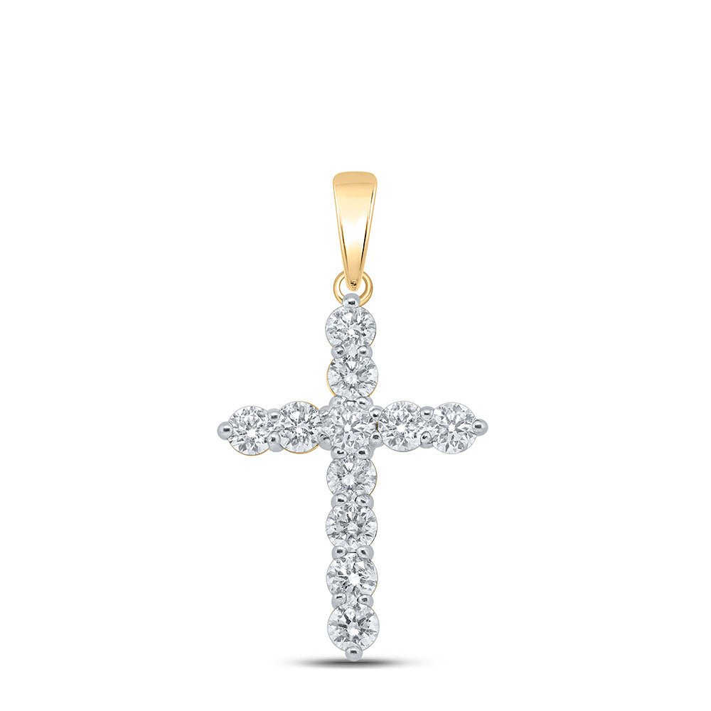 Diamond Cross Pendant | 10kt Yellow Gold Womens Round Diamond Cross Pendant 1-1/2 Cttw | Splendid Jewellery GND