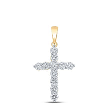 Load image into Gallery viewer, Radiant Reflections: 10kt Yellow Gold Womens Round Diamond Cross Pendant 1-1/2 Cttw product  Top View from Splendid Jewellery