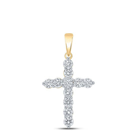 Radiant Reflections: 10kt Yellow Gold Womens Round Diamond Cross Pendant 1-1/2 Cttw product  Top View from Splendid Jewellery