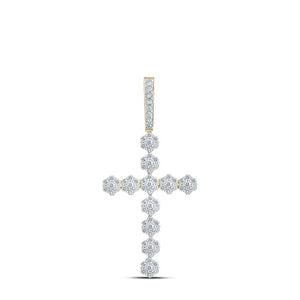 Diamond Cross Pendant | 10kt Yellow Gold Womens Round Diamond Cross Pendant 1-3/8 Cttw | Splendid Jewellery GND