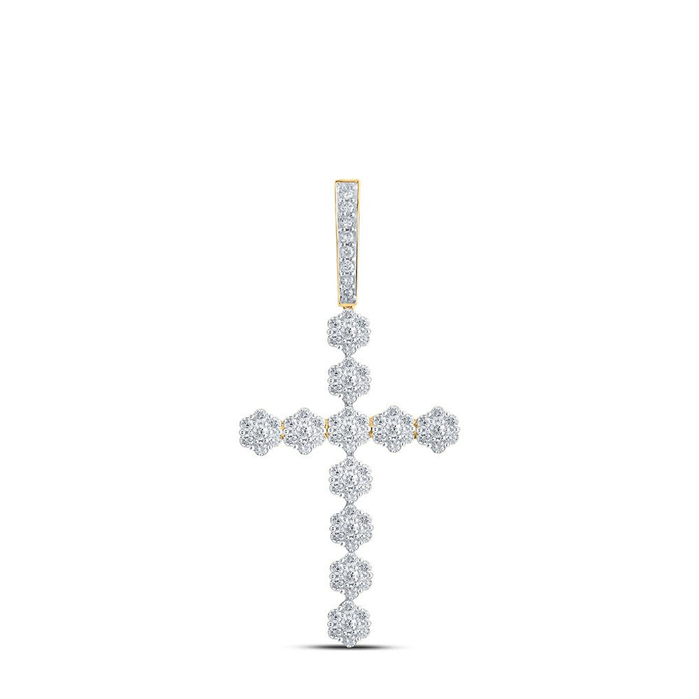 Diamond Cross Pendant | 10kt Yellow Gold Womens Round Diamond Cross Pendant 1-3/8 Cttw | Splendid Jewellery GND