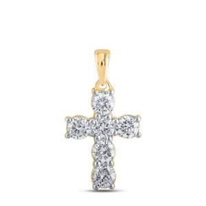 Diamond Cross Pendant | 10kt Yellow Gold Womens Round Diamond Cross Pendant 1 Cttw | Splendid Jewellery GND