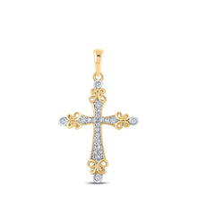 Load image into Gallery viewer, Radiant Faith Diamond Cross Pendant | 10kt Yellow Gold Womens Round Diamond Cross Pendant 1/10 Cttw | Splendid Jewellery product  Top View from Splendid Jewellery