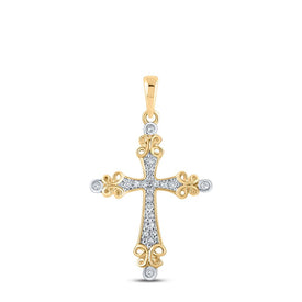 Radiant Faith Diamond Cross Pendant | 10kt Yellow Gold Womens Round Diamond Cross Pendant 1/10 Cttw | Splendid Jewellery product  Top View from Splendid Jewellery