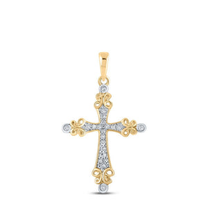 Diamond Cross Pendant | 10kt Yellow Gold Womens Round Diamond Cross Pendant 1/10 Cttw | Splendid Jewellery GND