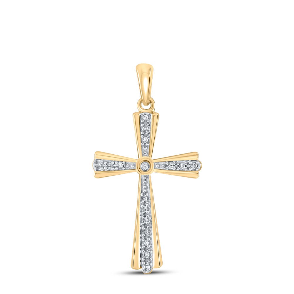 Diamond Cross Pendant | 10kt Yellow Gold Womens Round Diamond Cross Pendant 1/10 Cttw | Splendid Jewellery GND