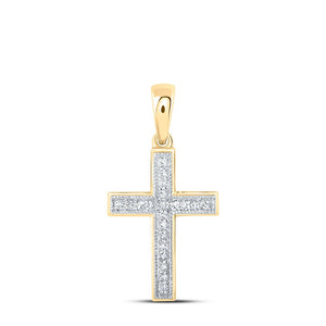 Diamond Cross Pendant | 10kt Yellow Gold Womens Round Diamond Cross Pendant 1/10 Cttw | Splendid Jewellery GND