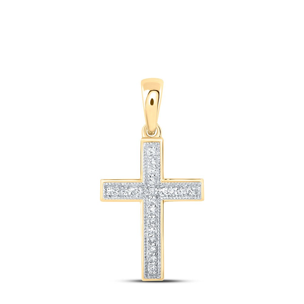 Diamond Cross Pendant | 10kt Yellow Gold Womens Round Diamond Cross Pendant 1/10 Cttw | Splendid Jewellery GND