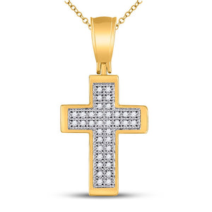 Diamond Cross Pendant | 10kt Yellow Gold Womens Round Diamond Cross Pendant 1/10 Cttw | Splendid Jewellery GND