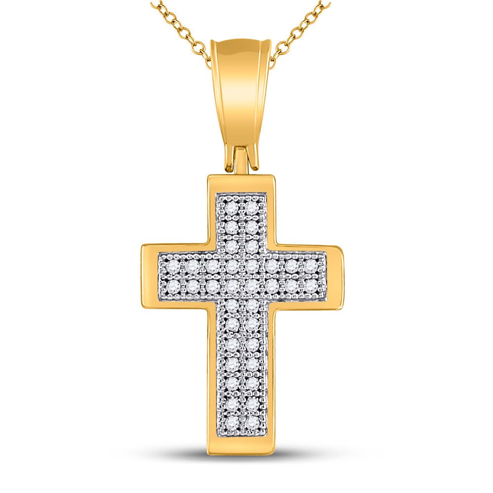 Diamond Cross Pendant | 10kt Yellow Gold Womens Round Diamond Cross Pendant 1/10 Cttw | Splendid Jewellery GND