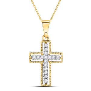 Diamond Cross Pendant | 10kt Yellow Gold Womens Round Diamond Cross Pendant 1/10 Cttw | Splendid Jewellery GND