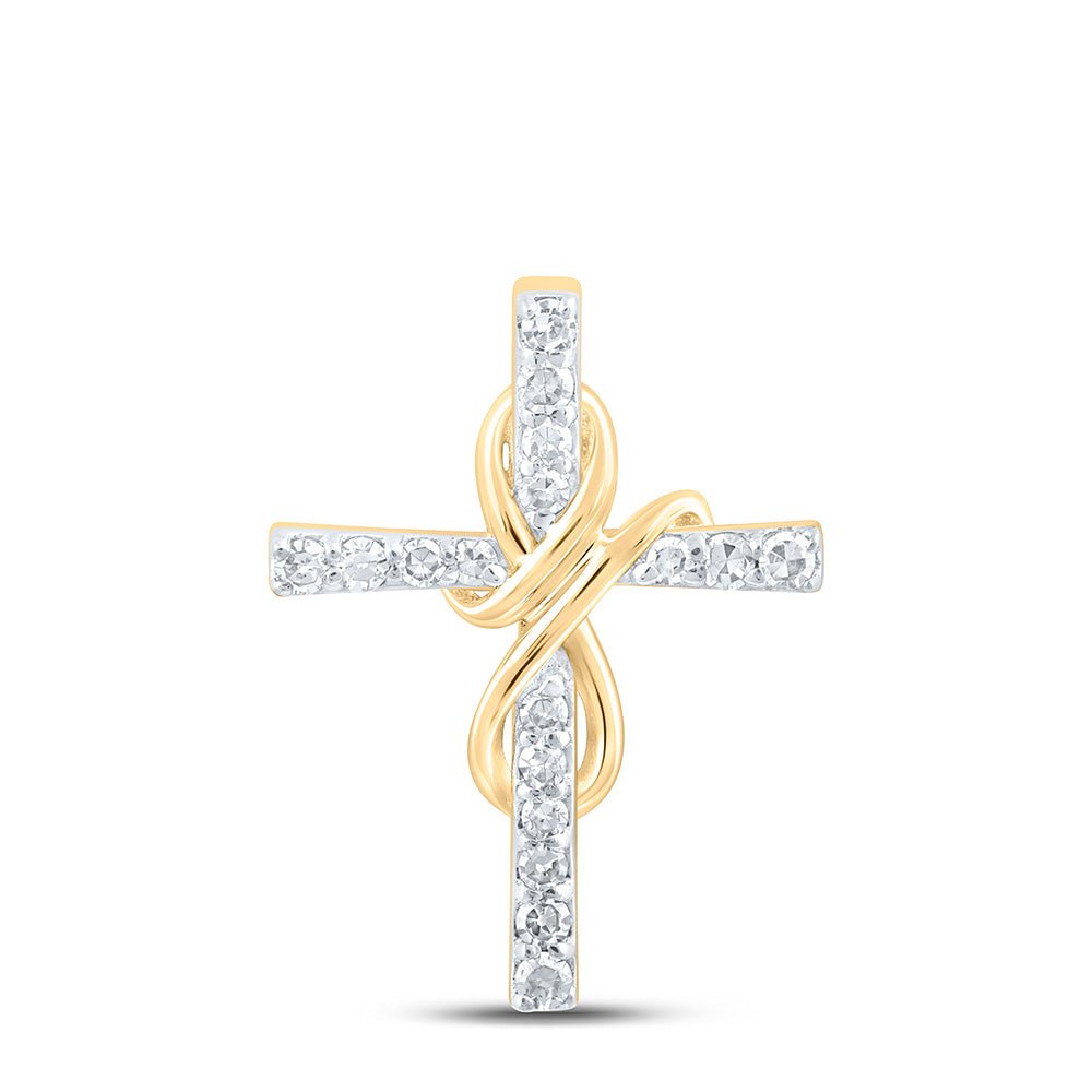 Diamond Cross Pendant | 10kt Yellow Gold Womens Round Diamond Cross Pendant 1/10 Cttw | Splendid Jewellery GND