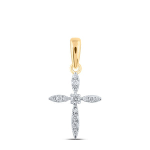 Diamond Cross Pendant | 10kt Yellow Gold Womens Round Diamond Cross Pendant 1/10 Cttw | Splendid Jewellery GND