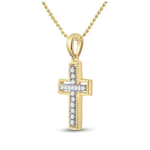 Diamond Cross Pendant | 10kt Yellow Gold Womens Round Diamond Cross Pendant 1/10 Cttw | Splendid Jewellery GND