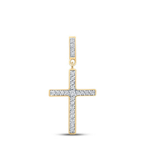 Diamond Cross Pendant | 10kt Yellow Gold Womens Round Diamond Cross Pendant 1/10 Cttw | Splendid Jewellery GND