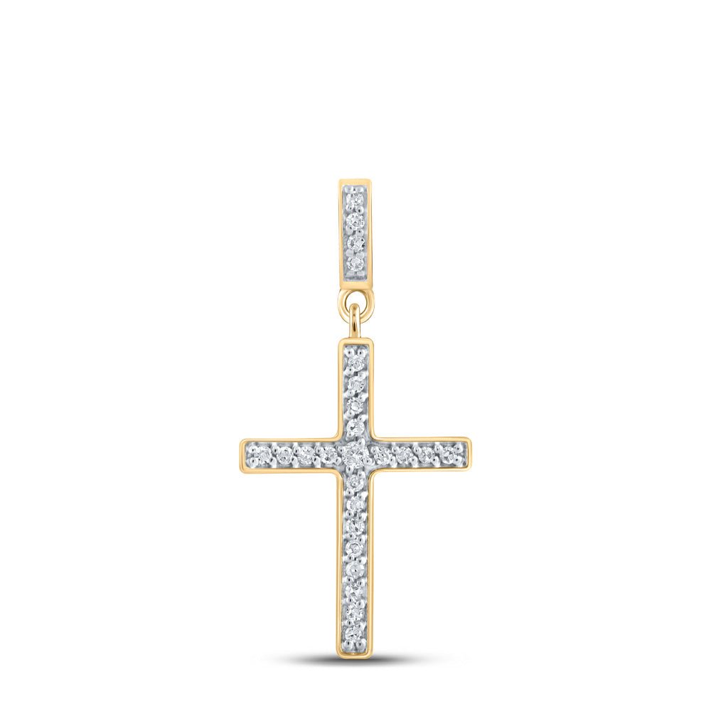 Diamond Cross Pendant | 10kt Yellow Gold Womens Round Diamond Cross Pendant 1/10 Cttw | Splendid Jewellery GND