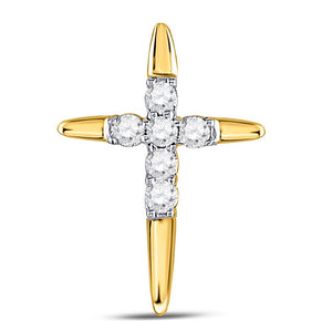 Diamond Cross Pendant | 10kt Yellow Gold Womens Round Diamond Cross Pendant 1/10 Cttw | Splendid Jewellery GND