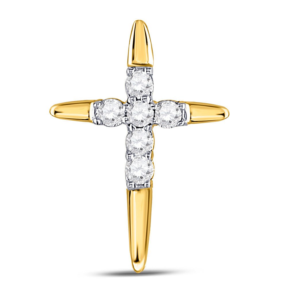 Diamond Cross Pendant | 10kt Yellow Gold Womens Round Diamond Cross Pendant 1/10 Cttw | Splendid Jewellery GND