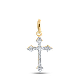 Radiant Reflections: 10kt Yellow Gold Womens Round Diamond Cross Pendant product  Top View from Splendid Jewellery
