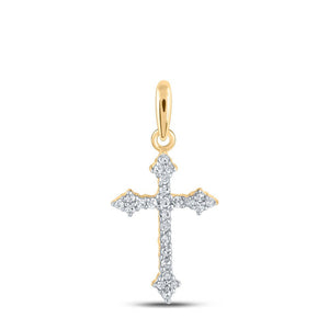 Diamond Cross Pendant | 10kt Yellow Gold Womens Round Diamond Cross Pendant 1/10 Cttw | Splendid Jewellery GND