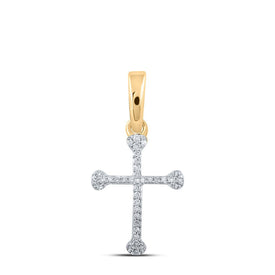 Radiant Devotion: 10kt Yellow Gold Womens Round Diamond Cross Pendant product  Top View from Splendid Jewellery