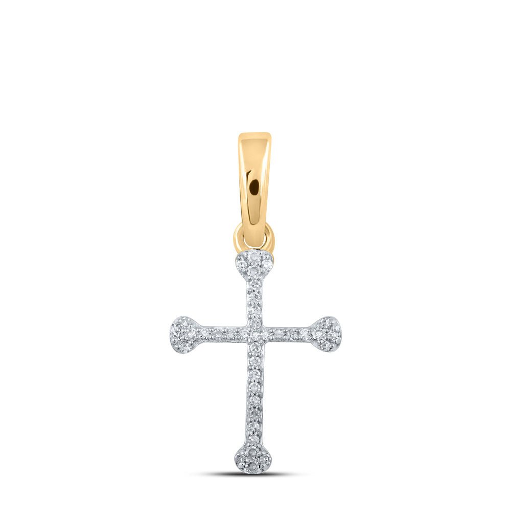 Diamond Cross Pendant | 10kt Yellow Gold Womens Round Diamond Cross Pendant 1/12 Cttw | Splendid Jewellery GND