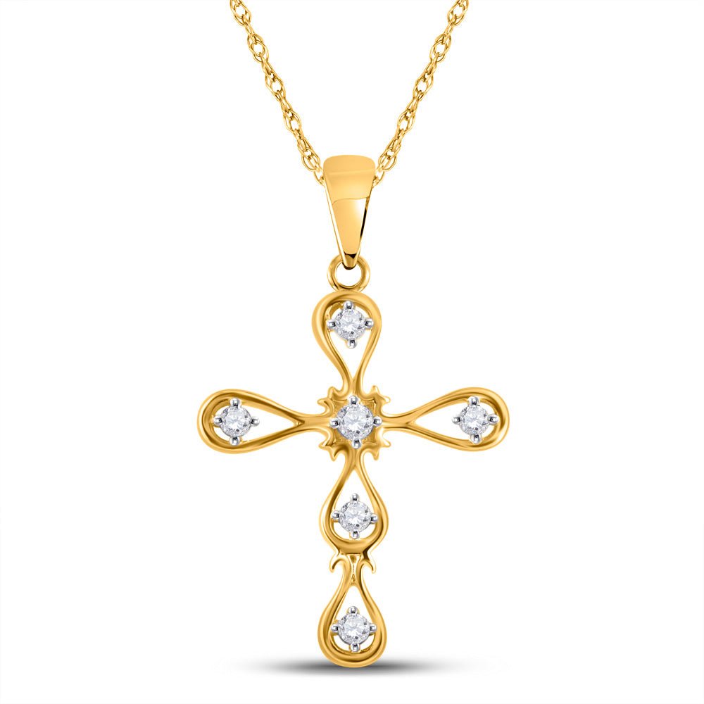 Diamond Cross Pendant | 10kt Yellow Gold Womens Round Diamond Cross Pendant 1/12 Cttw | Splendid Jewellery GND