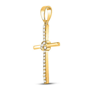 Diamond Cross Pendant | 10kt Yellow Gold Womens Round Diamond Cross Pendant 1/12 Cttw | Splendid Jewellery GND