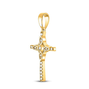 Diamond Cross Pendant | 10kt Yellow Gold Womens Round Diamond Cross Pendant 1/12 Cttw | Splendid Jewellery GND