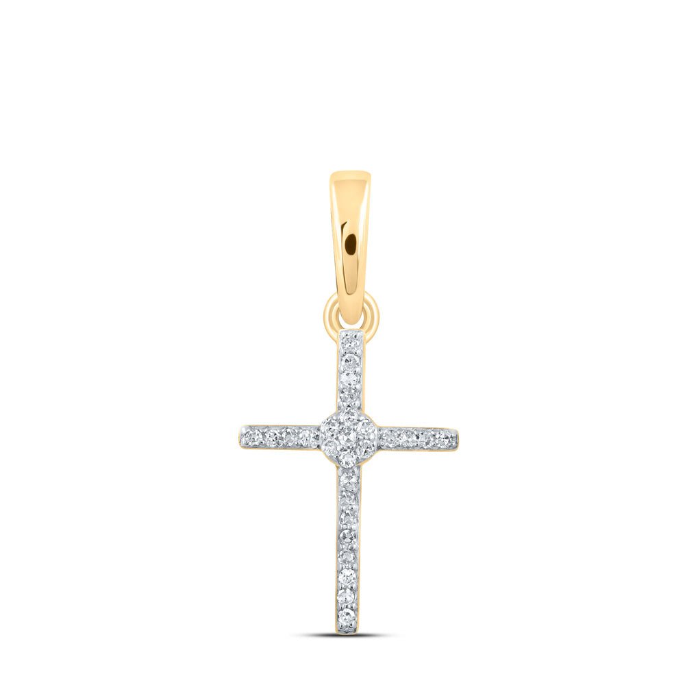 Diamond Cross Pendant | 10kt Yellow Gold Womens Round Diamond Cross Pendant 1/12 Cttw | Splendid Jewellery GND