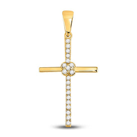 Radiant Spirit Diamond Cross Pendant | 10kt Yellow Gold Womens Round Diamond Cross Pendant 1/12 Cttw product  Top View from Splendid Jewellery