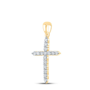 Diamond Cross Pendant | 10kt Yellow Gold Womens Round Diamond Cross Pendant 1/2 Cttw | Splendid Jewellery GND