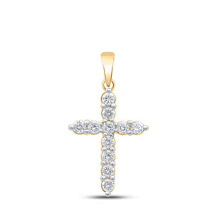 Diamond Cross Pendant | 10kt Yellow Gold Womens Round Diamond Cross Pendant 1/2 Cttw | Splendid Jewellery GND