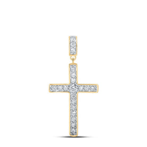 Diamond Cross Pendant | 10kt Yellow Gold Womens Round Diamond Cross Pendant 1/2 Cttw | Splendid Jewellery GND