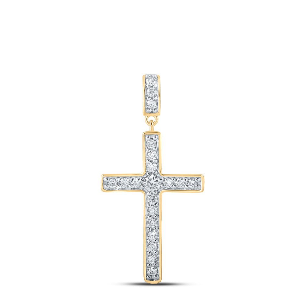 Diamond Cross Pendant | 10kt Yellow Gold Womens Round Diamond Cross Pendant 1/2 Cttw | Splendid Jewellery GND