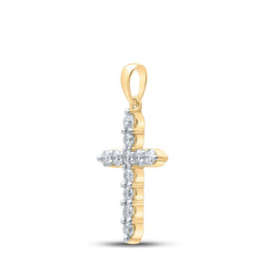 Diamond Cross Pendant | 10kt Yellow Gold Womens Round Diamond Cross Pendant 1/2 Cttw | Splendid Jewellery GND