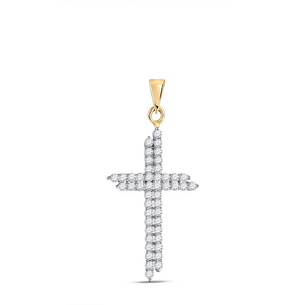 Diamond Cross Pendant | 10kt Yellow Gold Womens Round Diamond Cross Pendant 1/2 Cttw | Splendid Jewellery GND