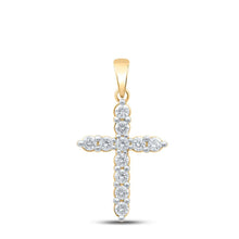 Load image into Gallery viewer, Radiant Faith Diamond Cross Pendant | 10kt Yellow Gold Womens Round Diamond Cross Pendant 1/2 Cttw | Splendid Jewellery product  Top View from Splendid Jewellery