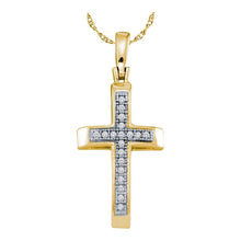 Load image into Gallery viewer, Radiant Gold and Diamond Cross Pendant - A Dazzling Symbol of Elegance and Grace product  Top View from Splendid Jewellery