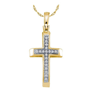 Diamond Cross Pendant | 10kt Yellow Gold Womens Round Diamond Cross Pendant 1/20 Cttw | Splendid Jewellery GND