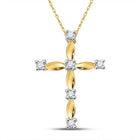 Radiant Cross of Eternity: 10kt Yellow Gold Womens Round Diamond Cross Pendant 1/20 Cttw product  Top View from Splendid Jewellery