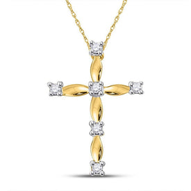Radiant Cross of Eternity: 10kt Yellow Gold Womens Round Diamond Cross Pendant 1/20 Cttw product  Top View from Splendid Jewellery