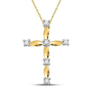 Diamond Cross Pendant | 10kt Yellow Gold Womens Round Diamond Cross Pendant 1/20 Cttw | Splendid Jewellery GND