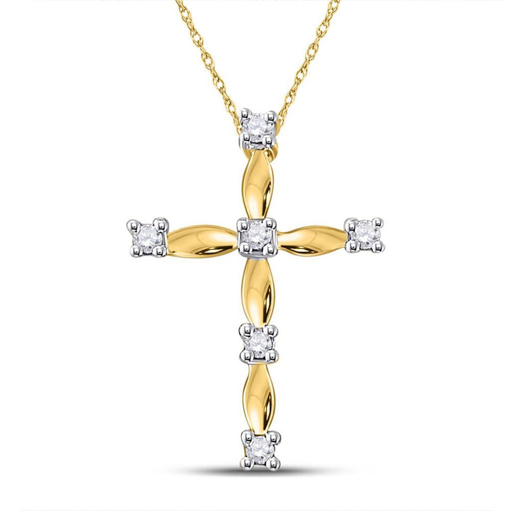 Diamond Cross Pendant | 10kt Yellow Gold Womens Round Diamond Cross Pendant 1/20 Cttw | Splendid Jewellery GND